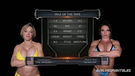Curvy MILF Dee Williams dominates a muscular MILF on the mat