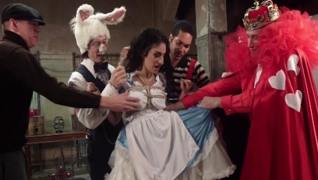 Alice in Wonderland-themed gangbang for Arabelle Raphael