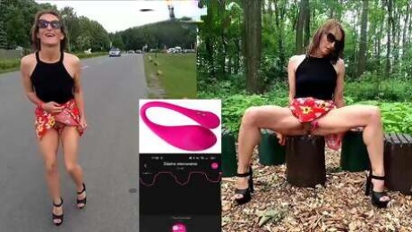 Public flashing and pissing in the Park with a Remote Vibrator