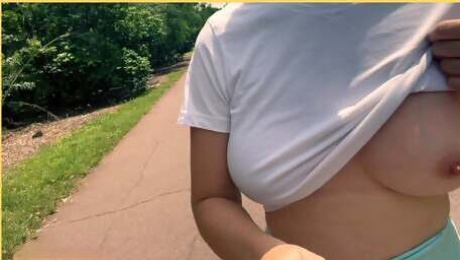 Wifey heads out for a public run braless