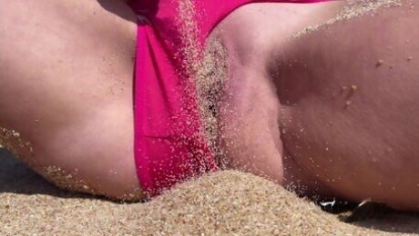 masturbate my pussy on the beach and piss through my panties