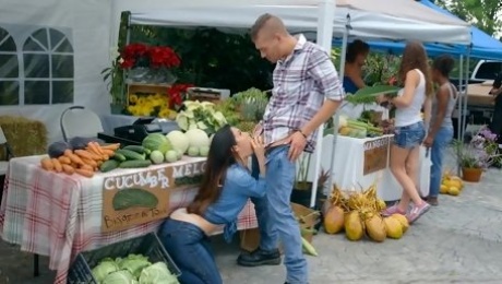 Horny cock starved Eva Lovia gets man meat in the farm market